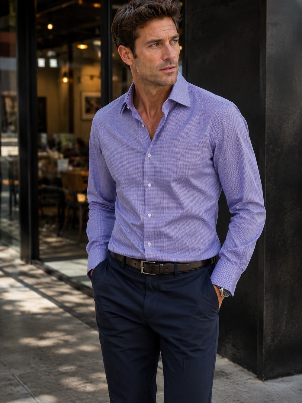 Sean John‎ Mens Tailored Fit Dress Shirt 16 34/35 Purple Micro Gingham Cotton
